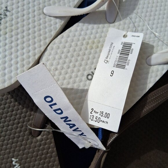 3 Pair Old Navy Flip Flops Sandals Brown & White Women's Size 9 NWT Blue Used - Picture 3 of 4